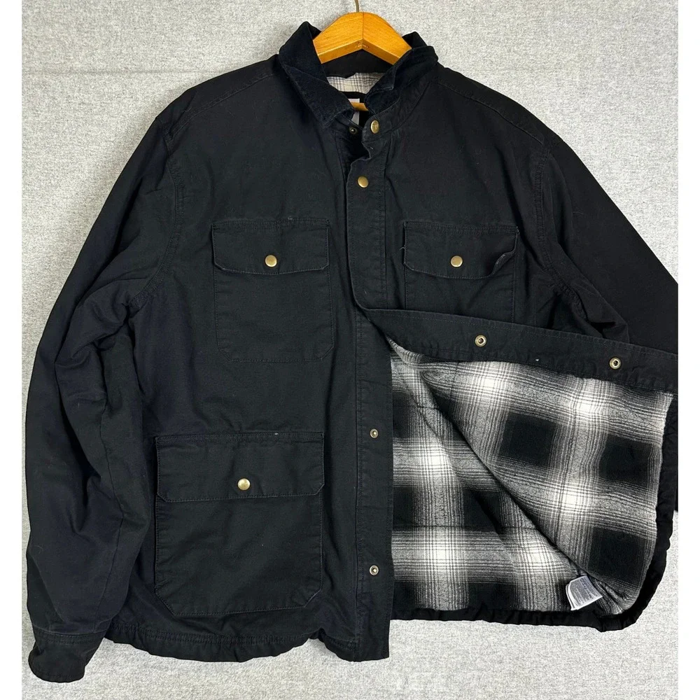 Old Navy Barn Coat Mens XXL Black Flannel Lined Corduroy Collar Cotton Canvas